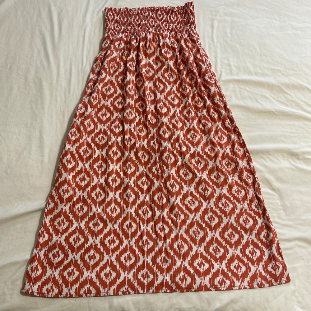 Classic Concepts Orange Ikat Diamond Smocked Maxi Skirt Petite Medium PM